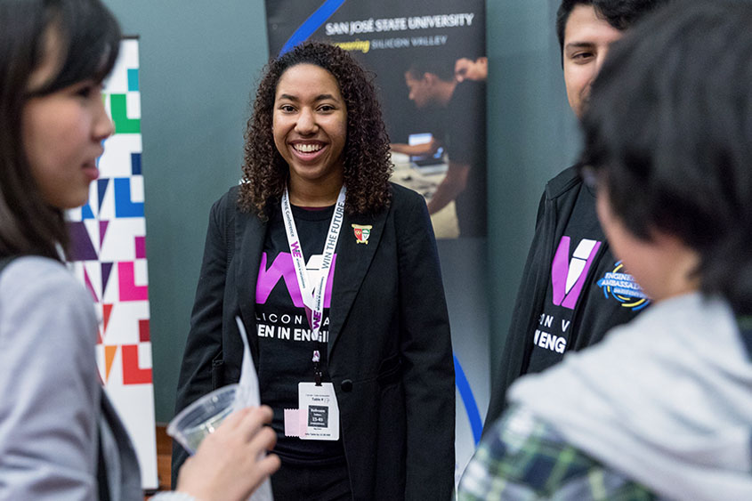 SJSU student attending a career event.