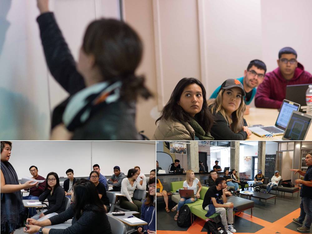 collage of faculty teaching classes on campus