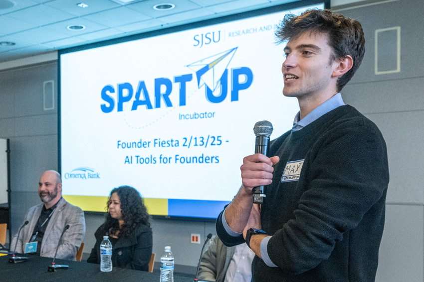Student giving a Pitch presentation