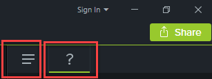 Icons to toggle between quiz options and quiz questions, with a green bar indicating the active one