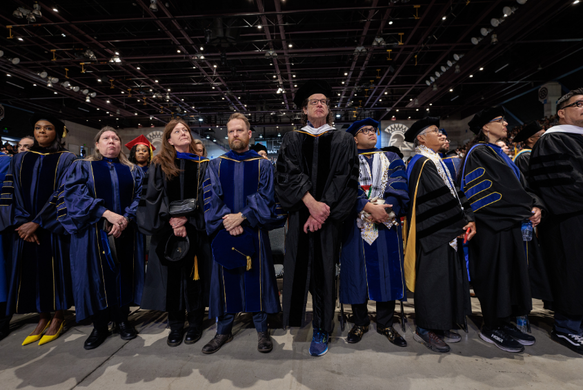 Faculty in doctoral gowns