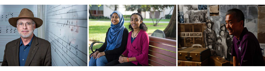 SJSU members posing in different environments.