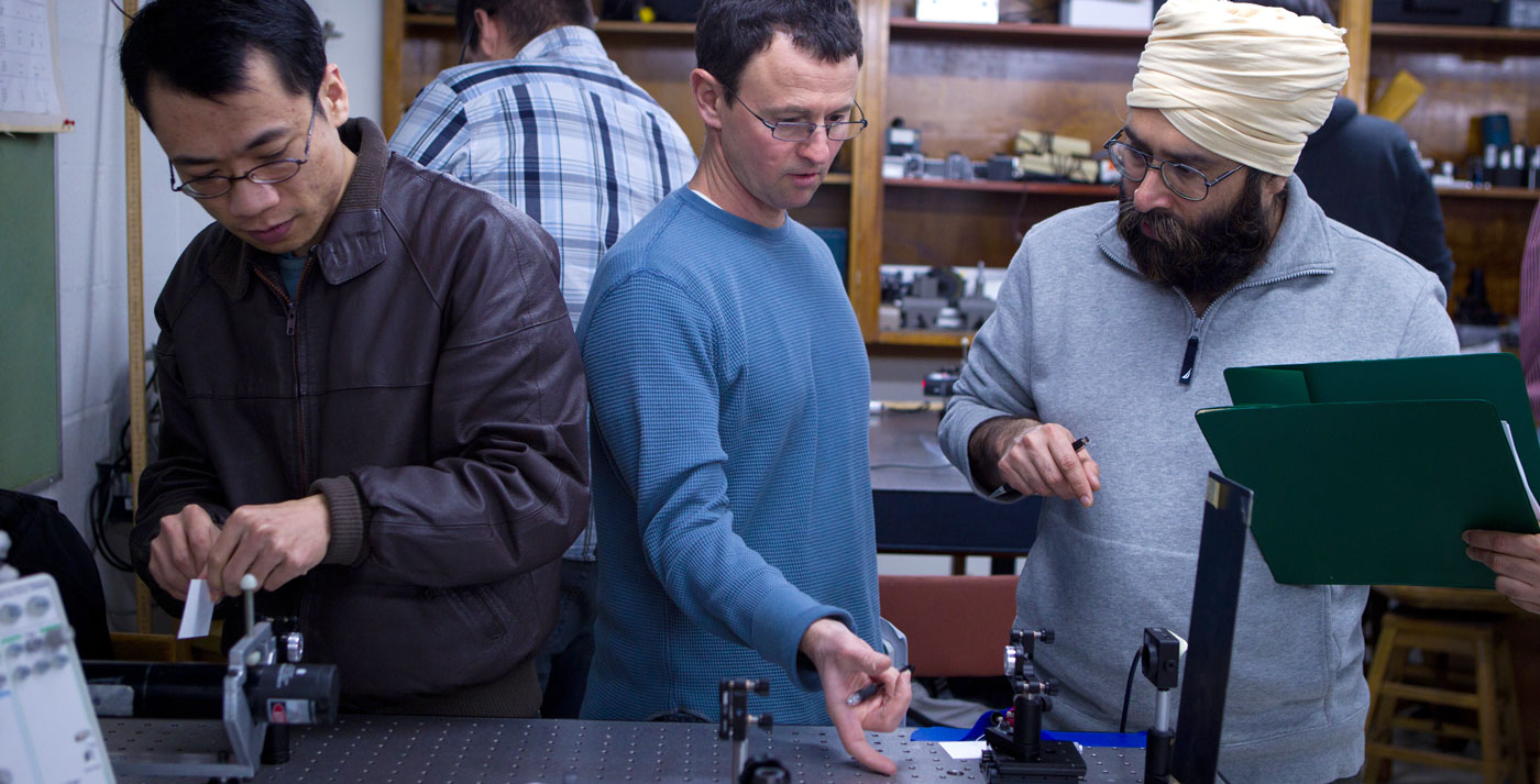 Computer science students working in a lab.