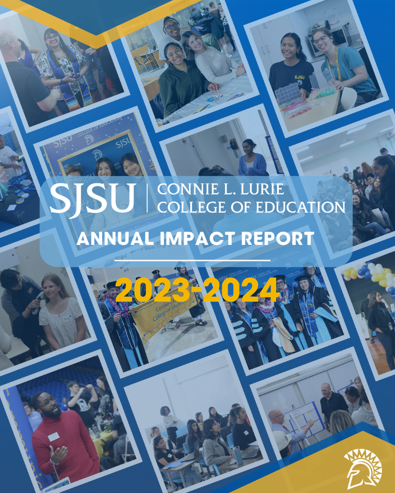 screenshot image of the 2023-2024 annual impact report with multiple student photos over a blue background