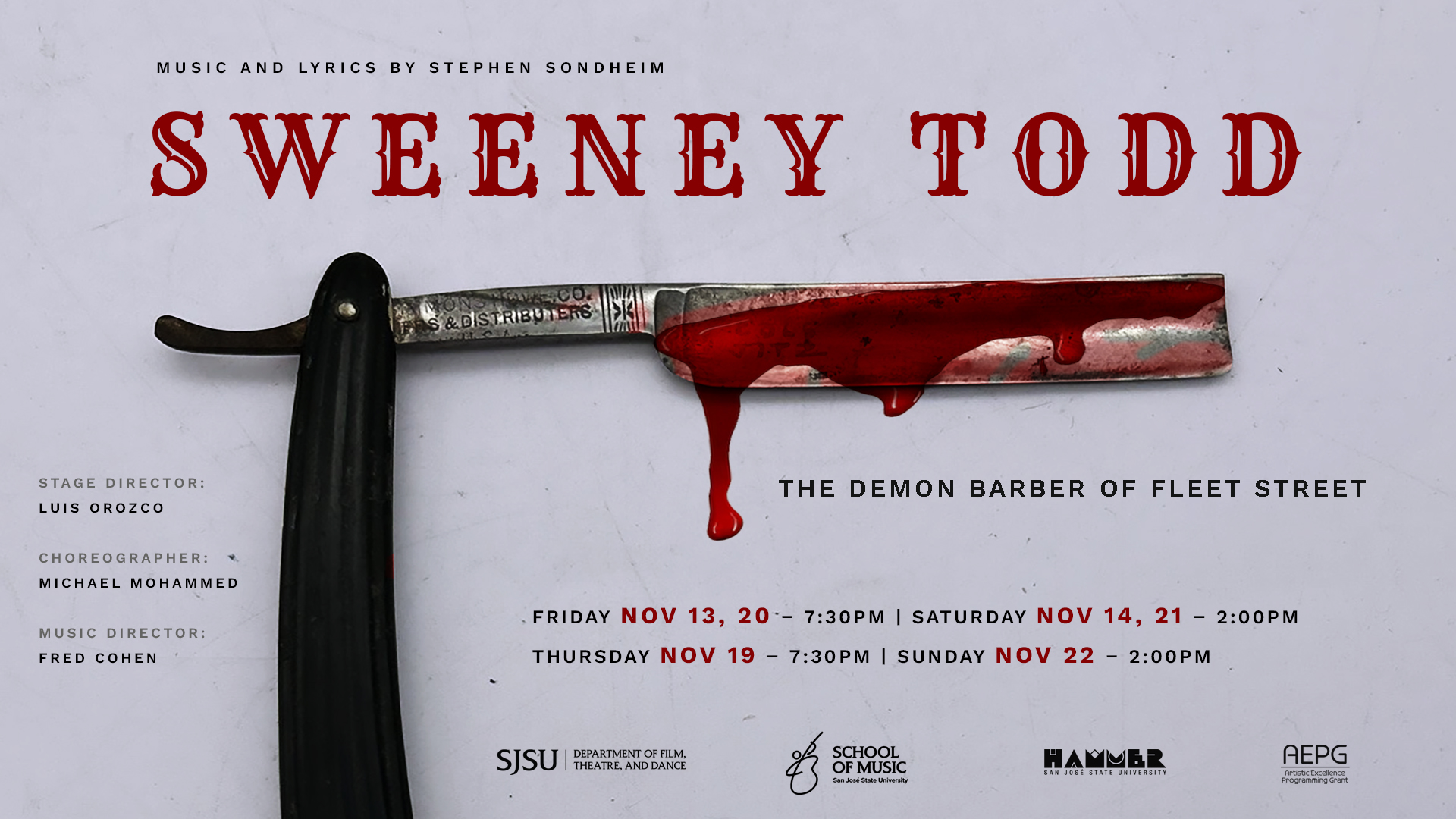 Sweeney Todd Web Poster The Sweeney Todd poster, depicting a barber's razor covered in blood.