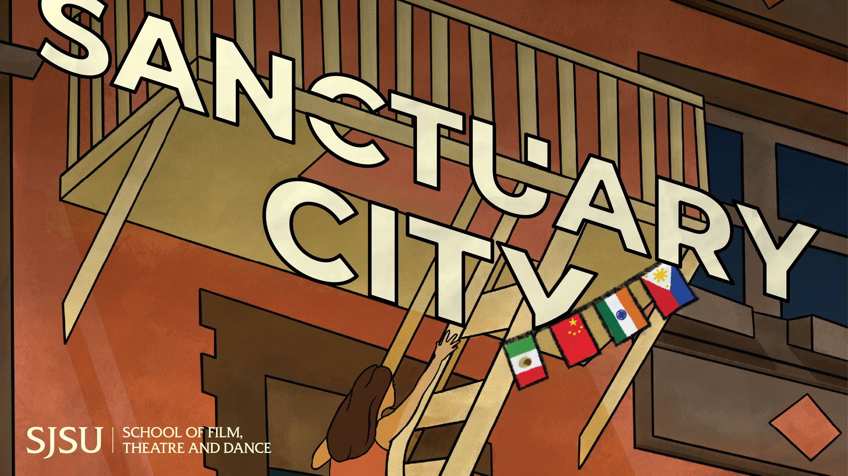 Sanctuary City Poster The Sanctuary City Poster, depicting an illustration of an old, New York-style fire escape.