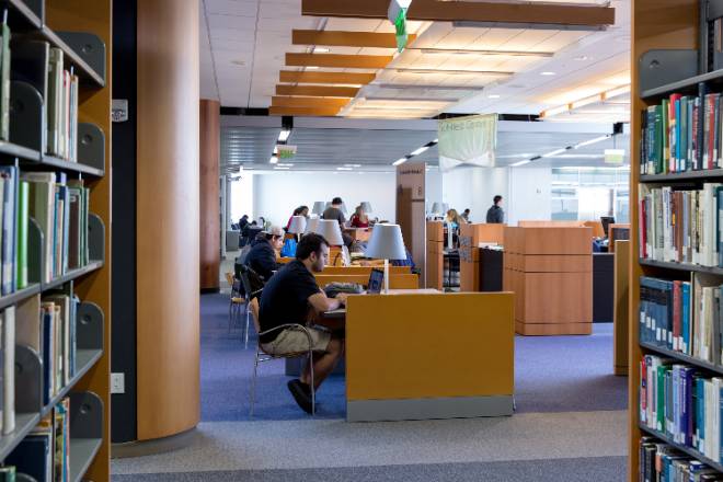 Students studying in library