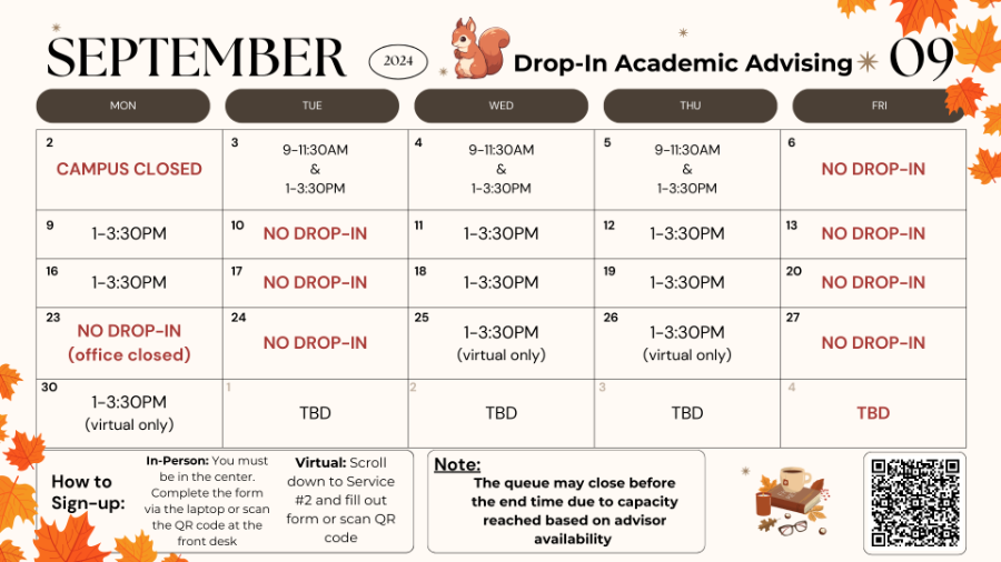 September 2024 Drop-in Advising Schedule