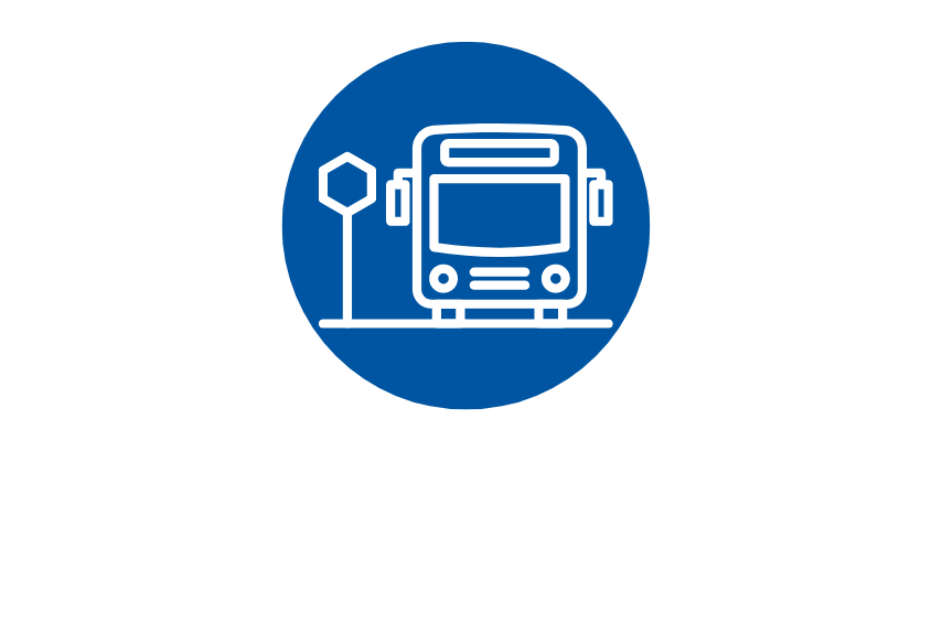 Icon graphic of a bus and bus stop