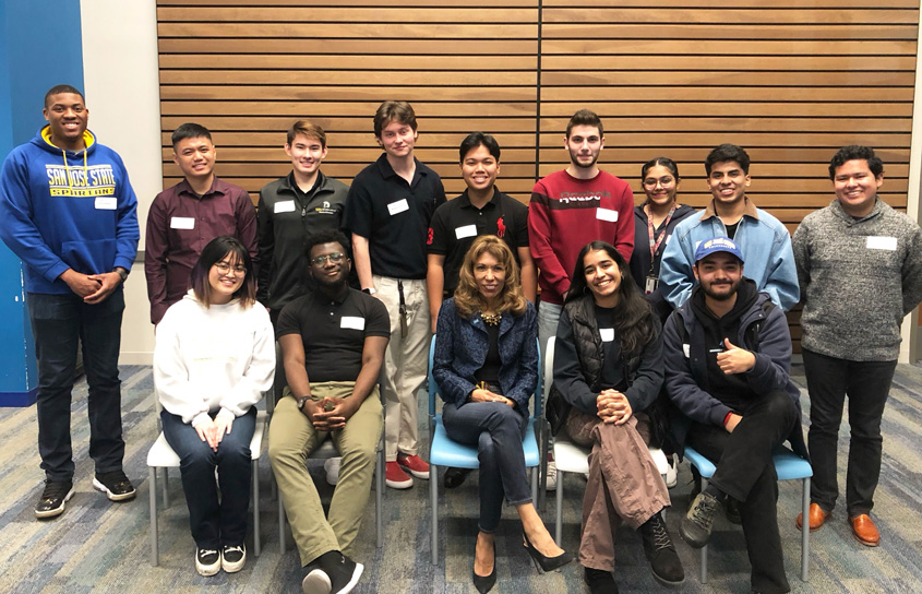 President with resident advisors and orientation leaders.