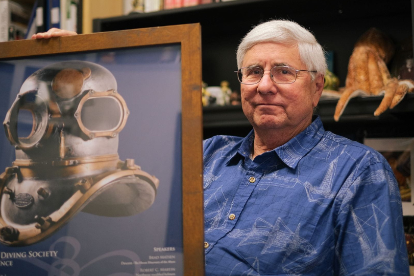 SJSU History Librarian Nyle Monday studies the history of diving. Photo: Alex Peters, ’26 RTVF.