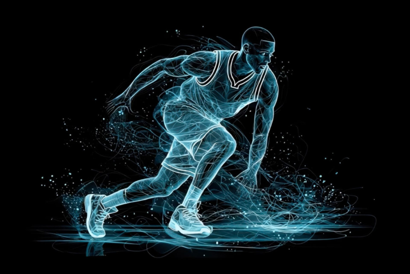 AI image of a basketball player bouncing a ball