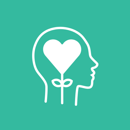 icon of grow your skills with a head with a plant inside growing into a heart